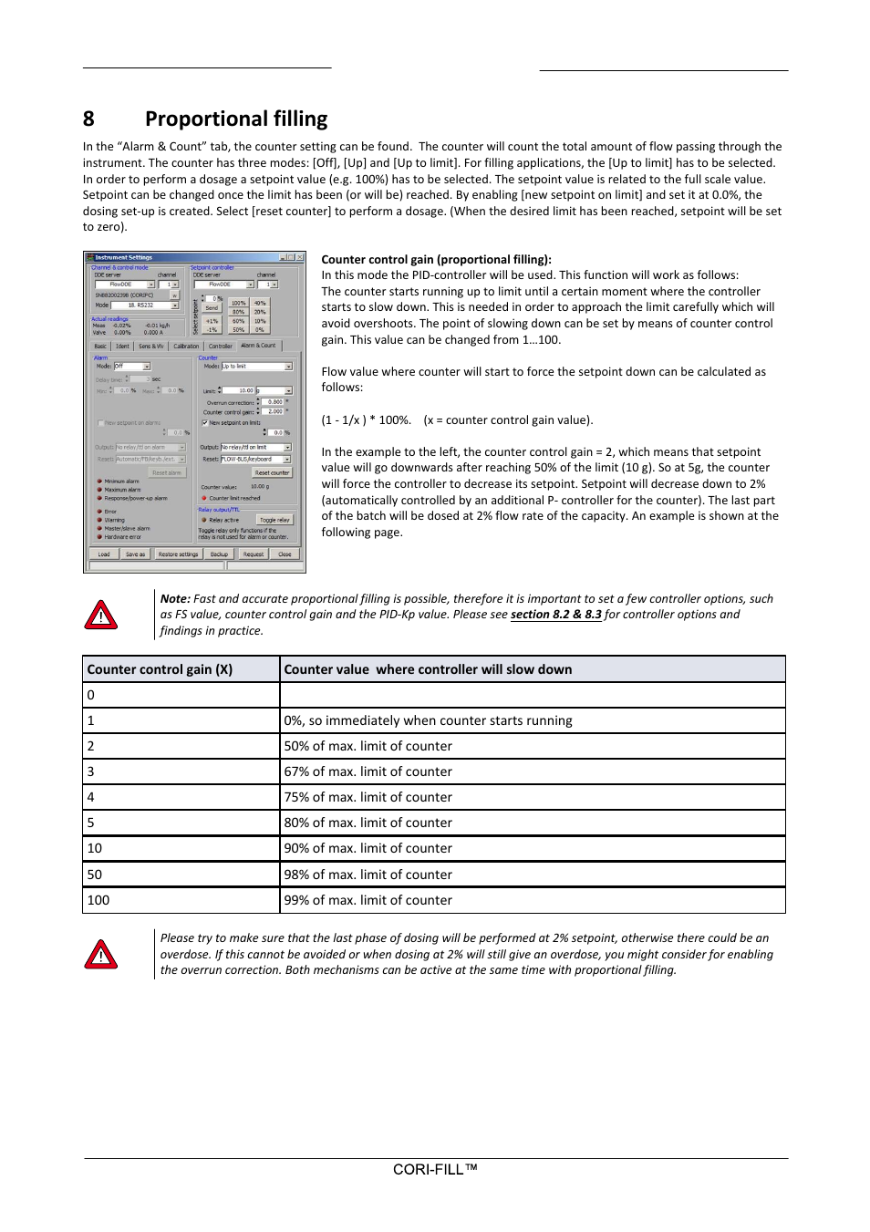 8 proportional filling, Proportional filling, 8proportional filling | Bronkhorst CORI-FILL User Manual | Page 18 / 25