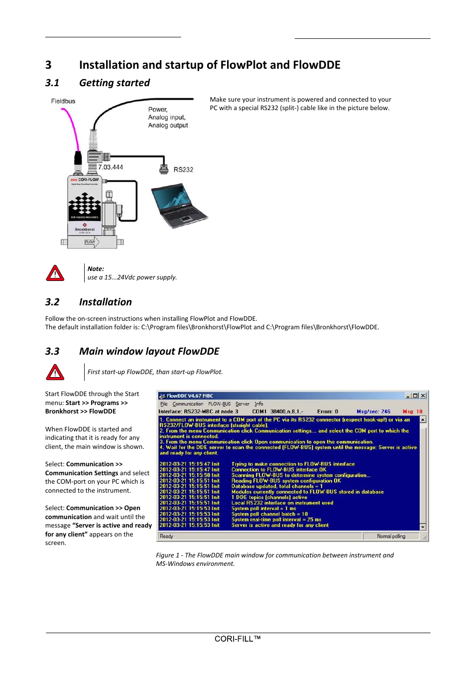 3 installation and startup of flowplot and flowdde, 1 getting started, 2 installation | 3 main window layout flowdde, Installation and startup of flowplot and flowdde, Getting started, Installation, Main window layout flowdde, 3installation and startup of flowplot and flowdde | Bronkhorst CORI-FILL User Manual | Page 7 / 25