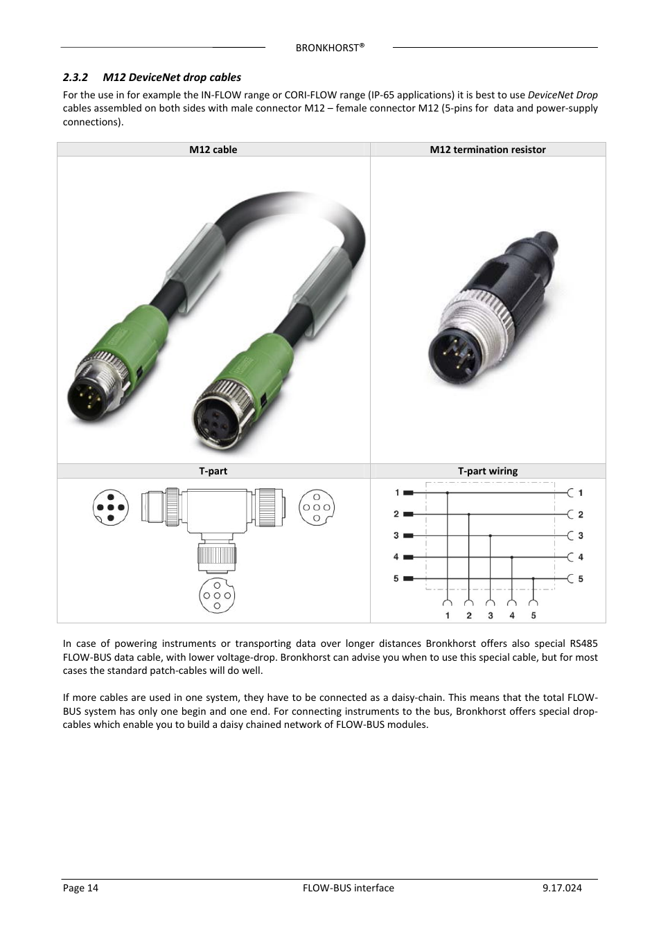 2 m12 devicenet drop cables, M12 devicenet drop cables | Bronkhorst FLOW-BUS interface User Manual | Page 14 / 26