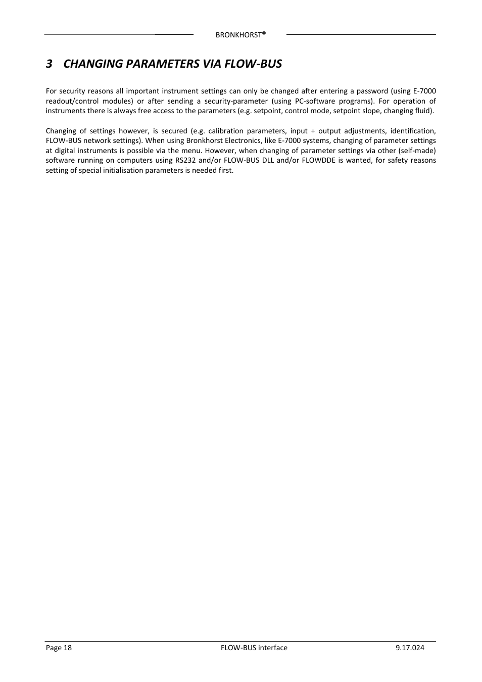 3 changing parameters via flow-bus, Changing parameters via flow‐bus, 3 changing parameters via flow‐bus | Bronkhorst FLOW-BUS interface User Manual | Page 18 / 26