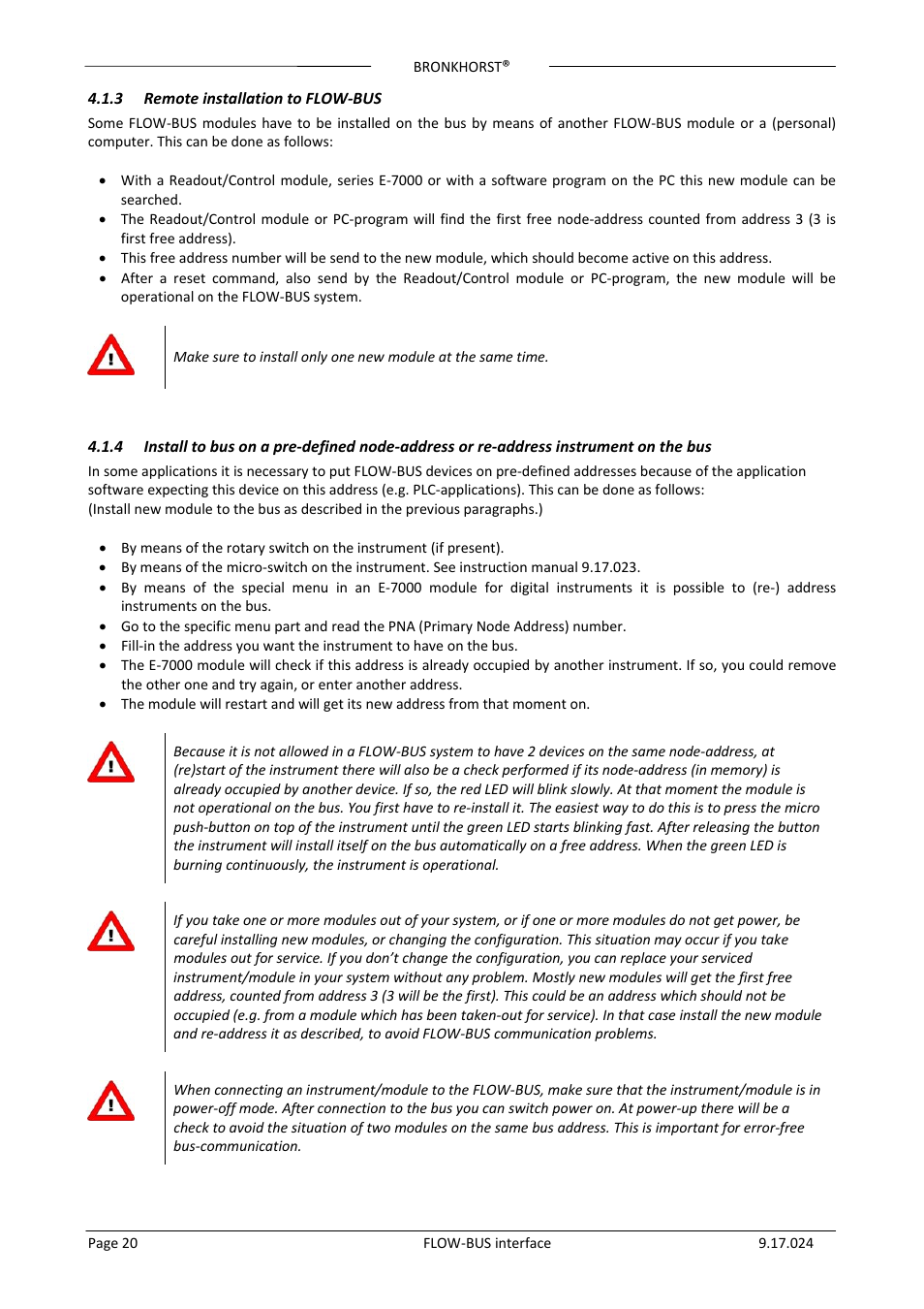 3 remote installation to flow-bus, Remote installation to flow‐bus | Bronkhorst FLOW-BUS interface User Manual | Page 20 / 26