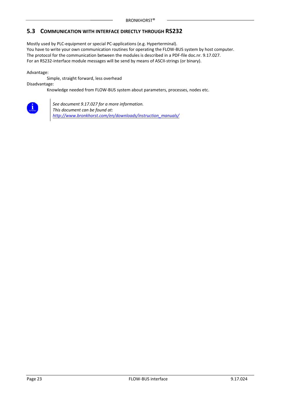 Ommunication with interface directly through, Rs232 | Bronkhorst FLOW-BUS interface User Manual | Page 23 / 26