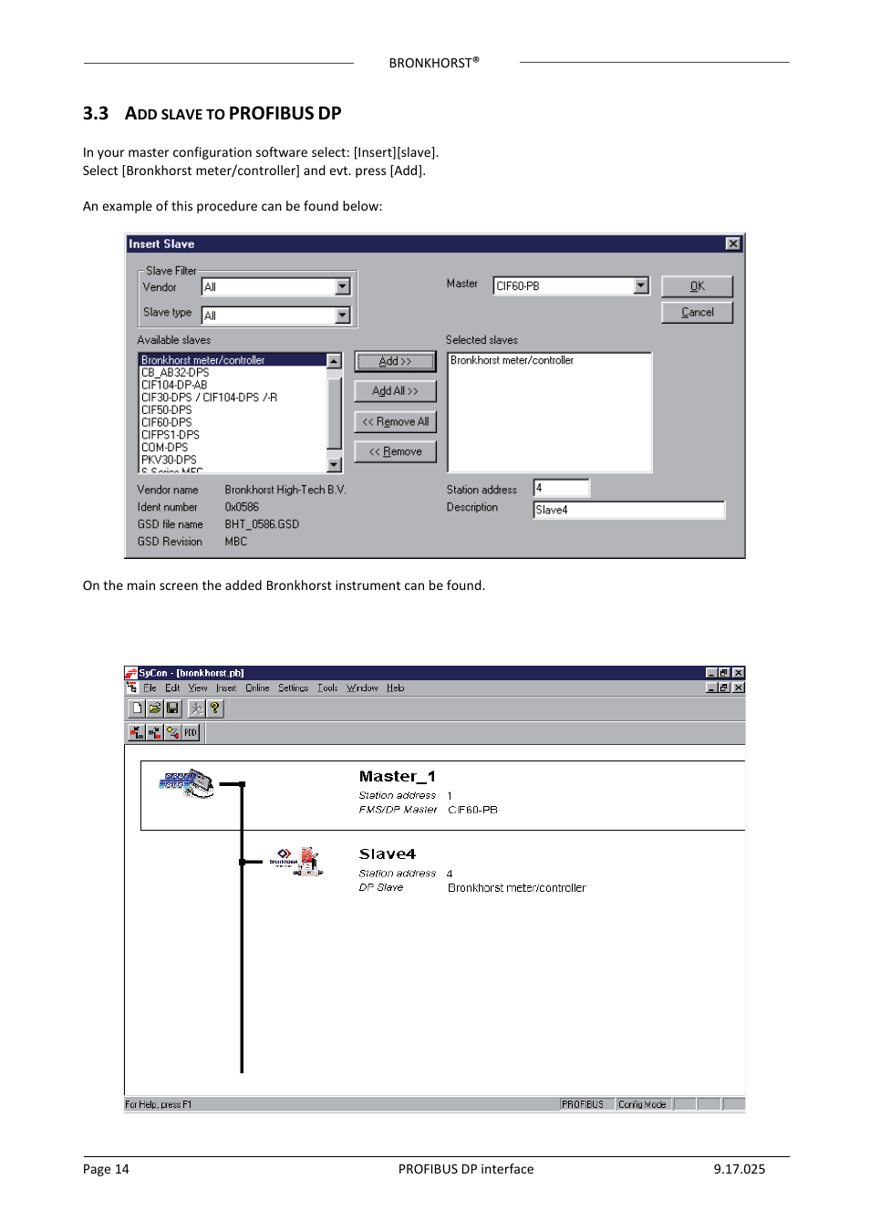 3 add slave to profibus dp, Profibus | Bronkhorst PROFIBUS-DP slave interface User Manual | Page 14 / 25