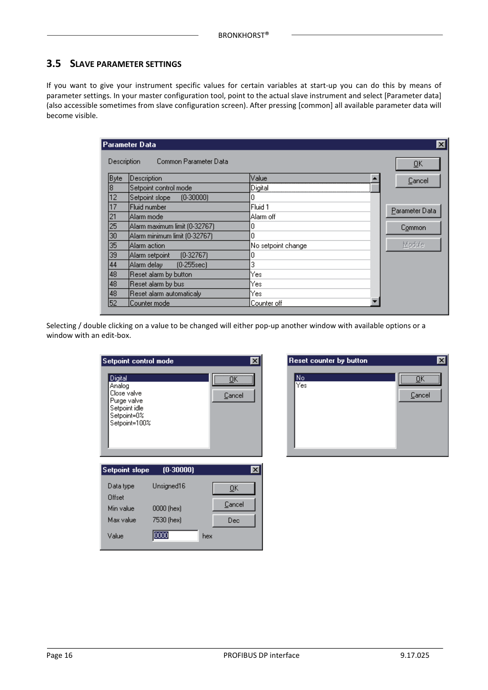 5 slave parameter settings | Bronkhorst PROFIBUS-DP slave interface User Manual | Page 16 / 25