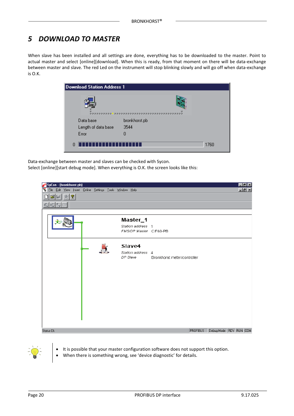 5 download to master, 5download to master | Bronkhorst PROFIBUS-DP slave interface User Manual | Page 20 / 25