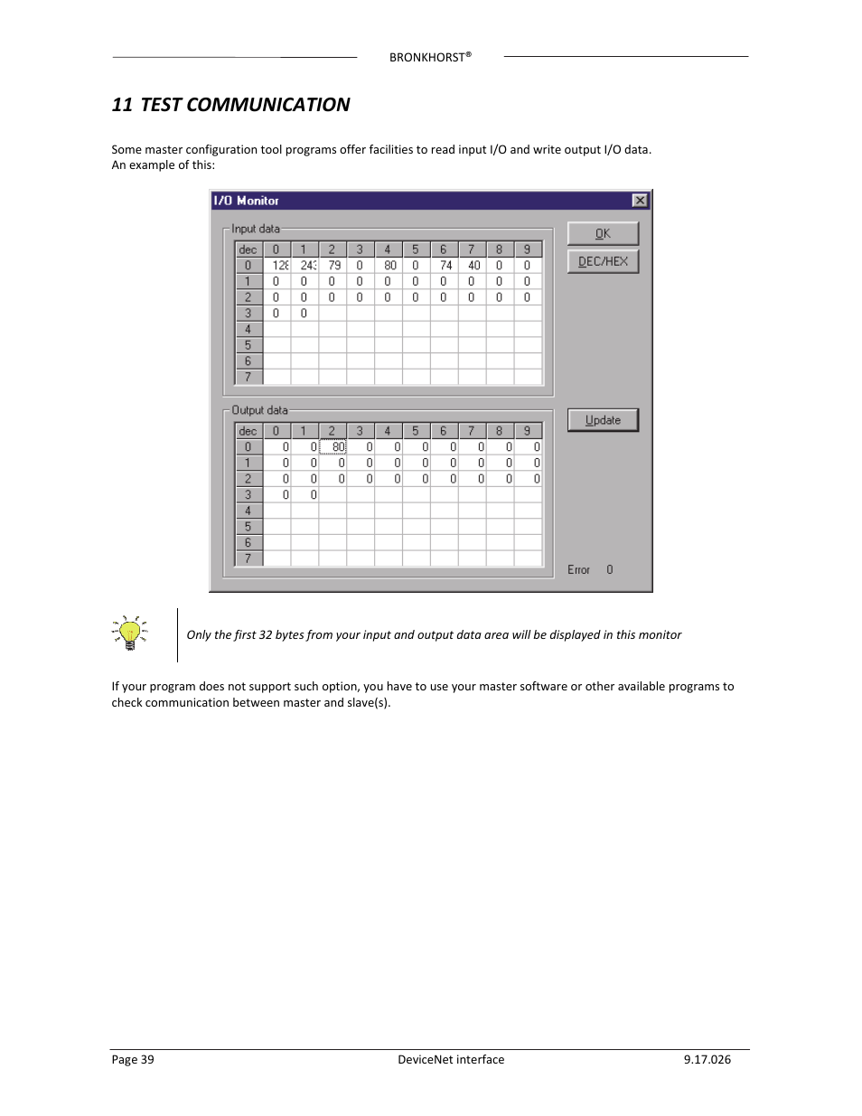 11 test communication | Bronkhorst DeviceNet slave interface User Manual | Page 39 / 43