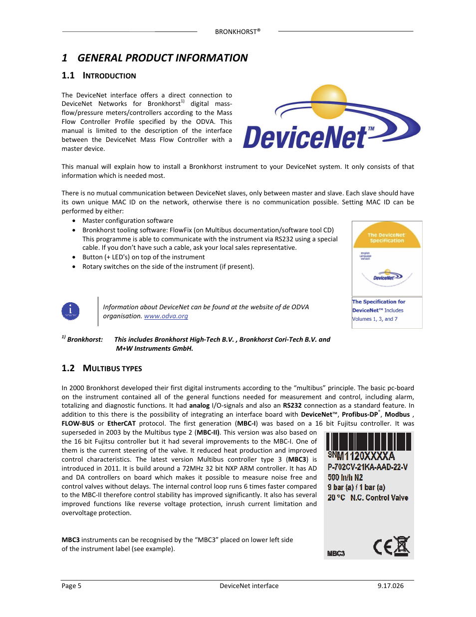 1 general product information | Bronkhorst DeviceNet slave interface User Manual | Page 5 / 43