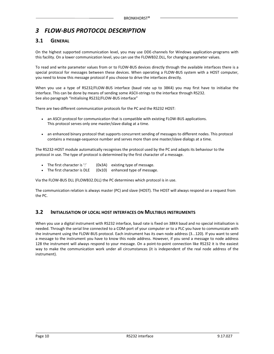 3 flow‐bus protocol description | Bronkhorst RS232 interface User Manual | Page 10 / 42