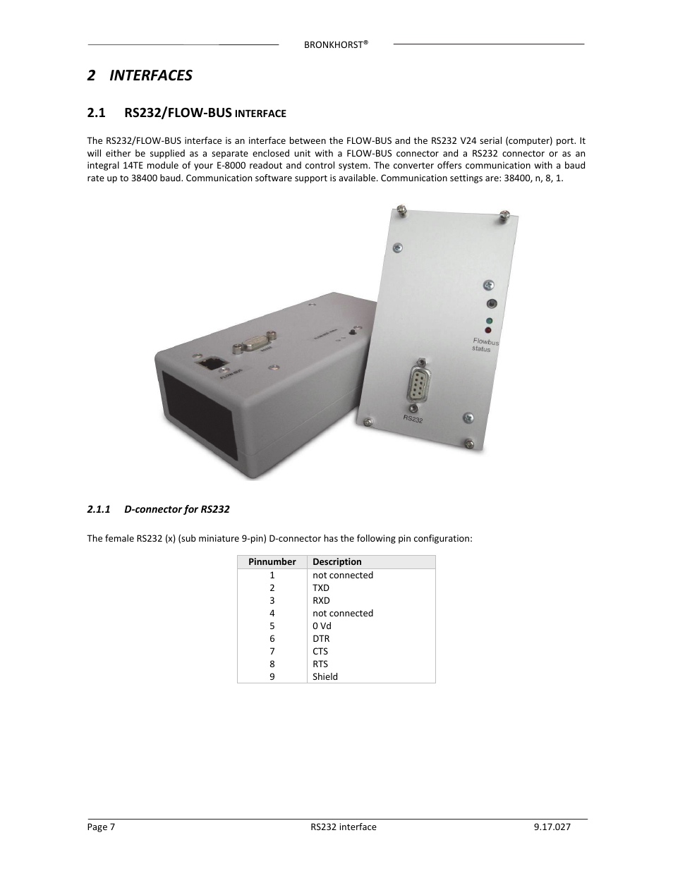 2 interfaces, 1 rs232/flow‐bus | Bronkhorst RS232 interface User Manual | Page 7 / 42