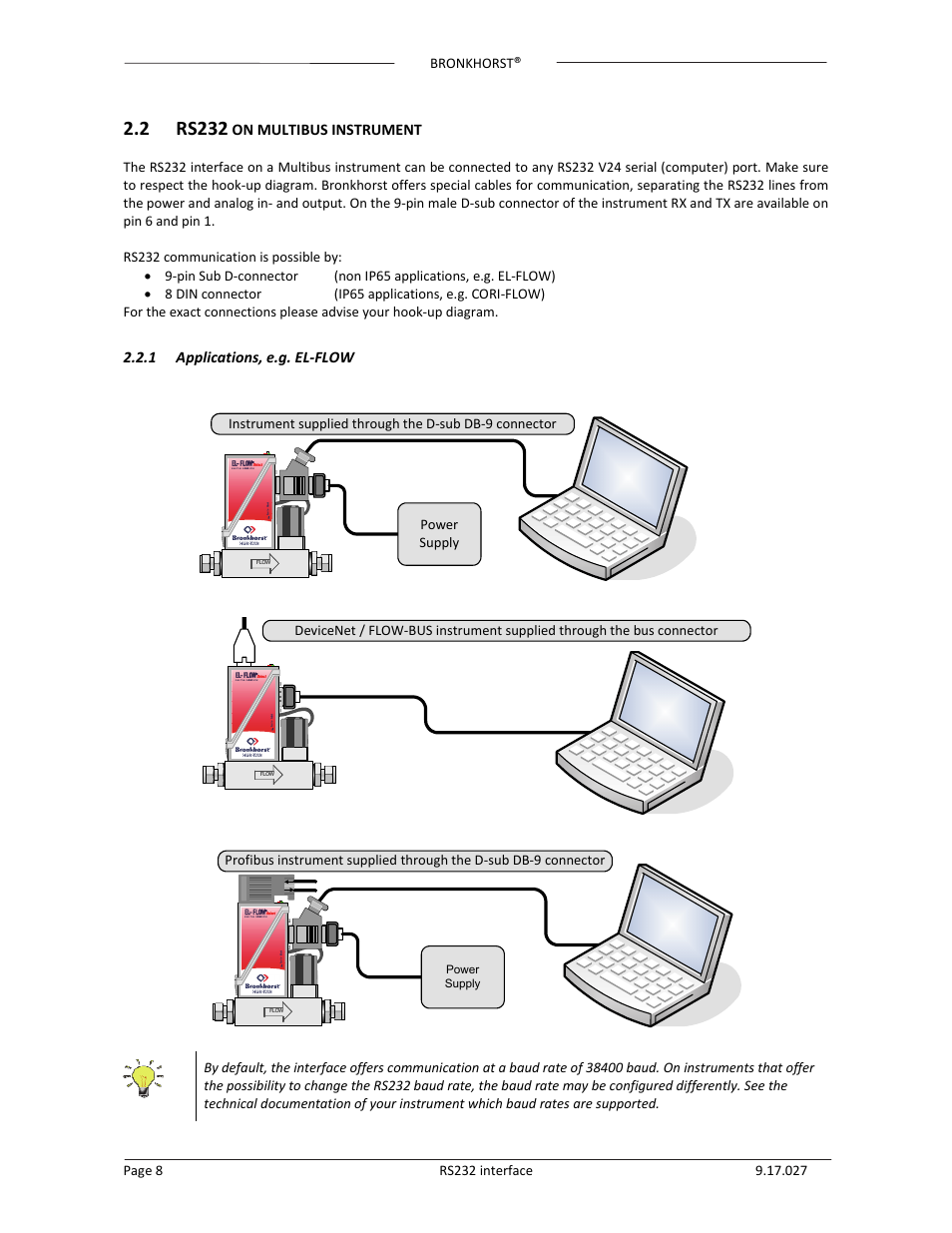 2 rs232, On multibus instrument, 1 applications, e.g. el‐flow | Bronkhorst | Bronkhorst RS232 interface User Manual | Page 8 / 42