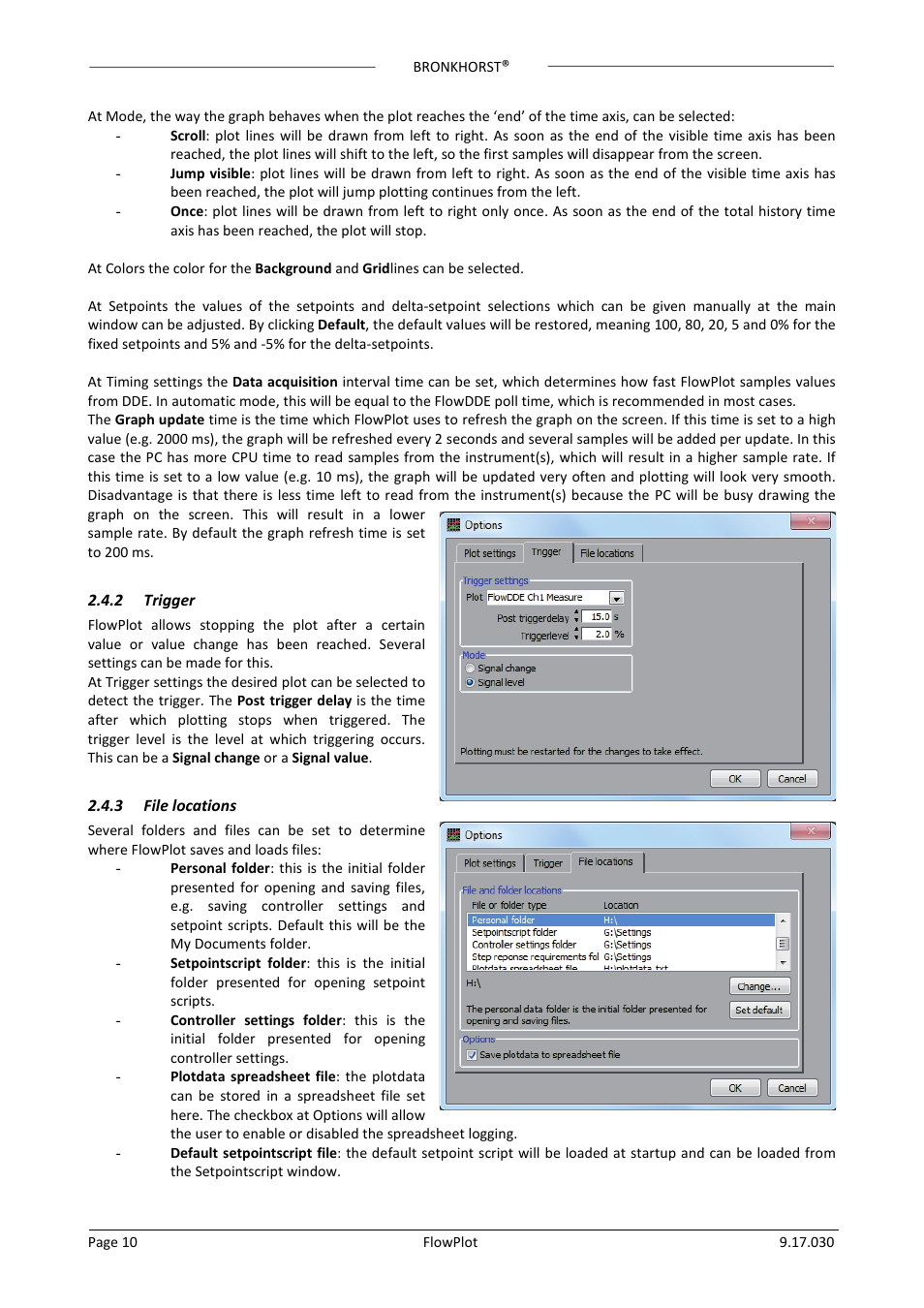 2 trigger, 3 file locations, Trigger | File locations, 2 ‘trigger | Bronkhorst FlowPlot User Manual | Page 10 / 20