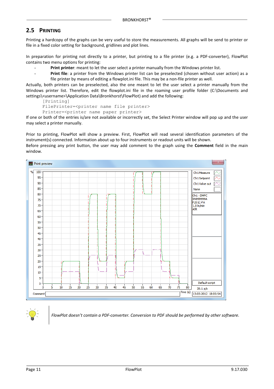 5 printing, Rinting, E 2.5 ‘printing | Bronkhorst FlowPlot User Manual | Page 11 / 20