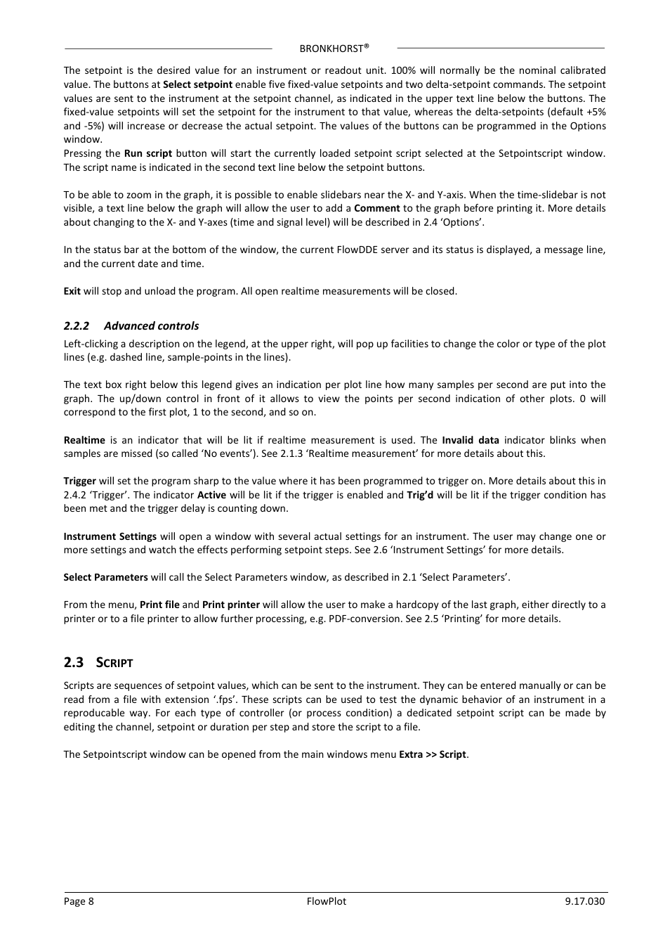 2 advanced controls, 3 script, Advanced controls | Cript | Bronkhorst FlowPlot User Manual | Page 8 / 20