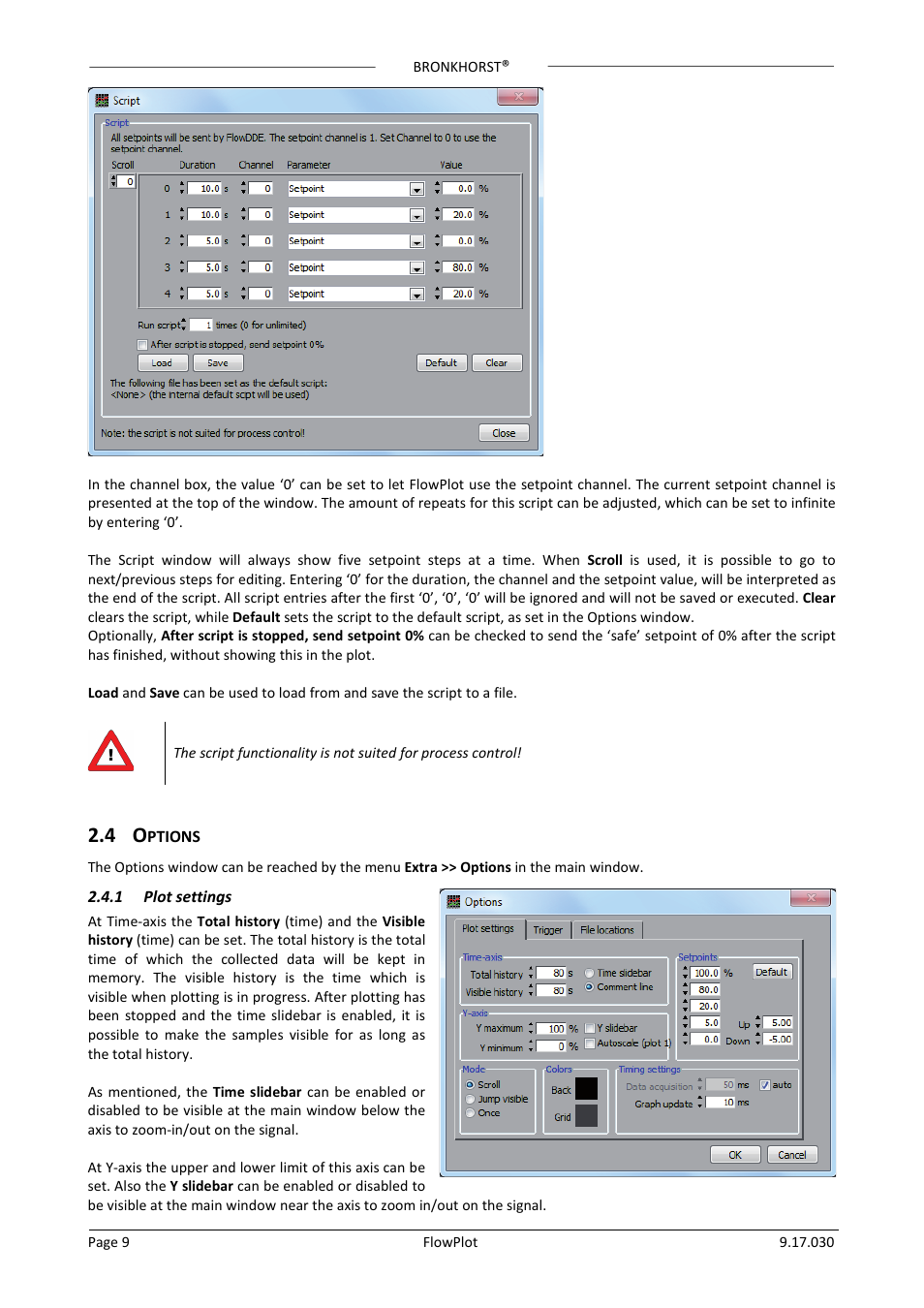 4 options, 1 plot settings, Ptions | Plot settings, 4 ‘options | Bronkhorst FlowPlot User Manual | Page 9 / 20