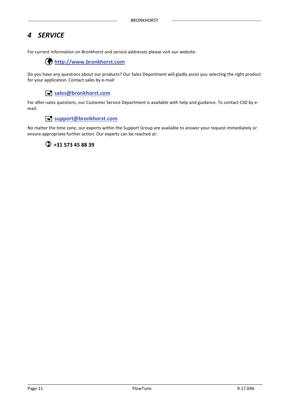 4 service, 4service | Bronkhorst FlowTune User Manual | Page 11 / 11