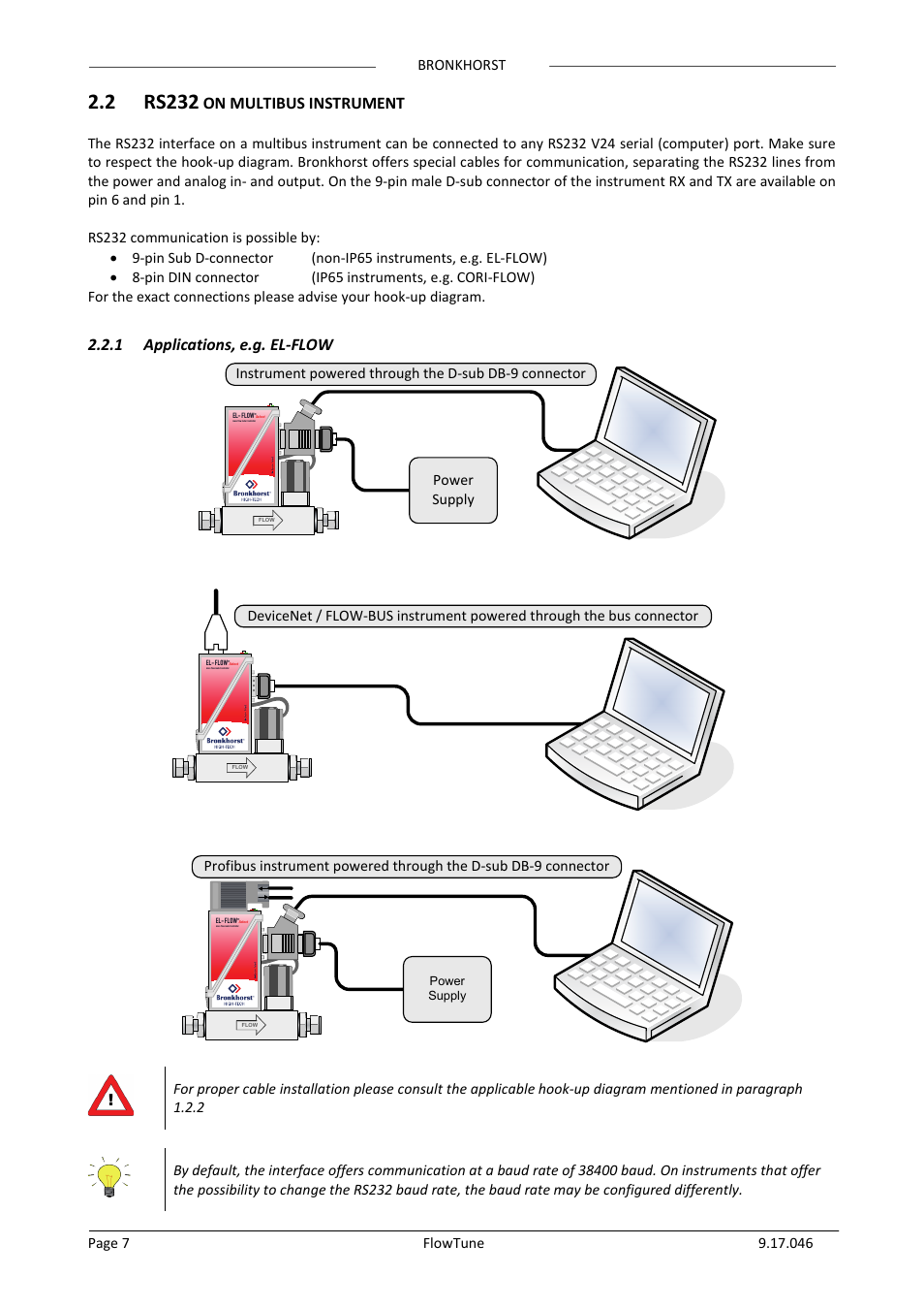 2 rs232 on multibus instrument, 1 applications, e.g. el-flow, Rs232 | On multibus instrument, Applications, e.g. el-flow, 2 rs232 | Bronkhorst FlowTune User Manual | Page 7 / 11