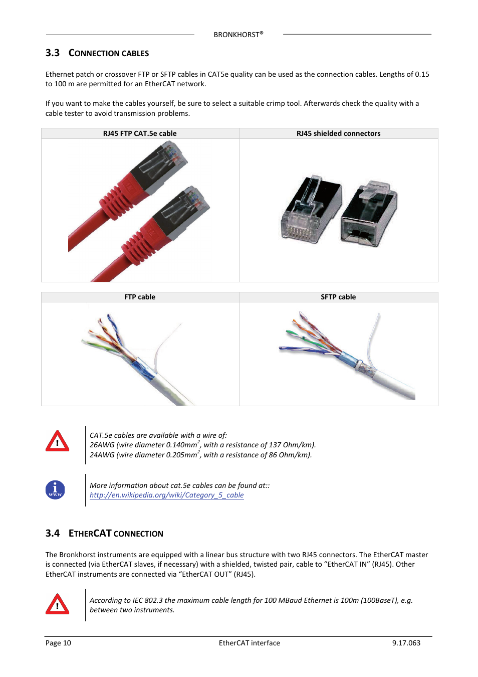 3 connection cables, 4 ethercat connection, Onnection cables | Ther, Connection | Bronkhorst EtherCAT User Manual | Page 10 / 24