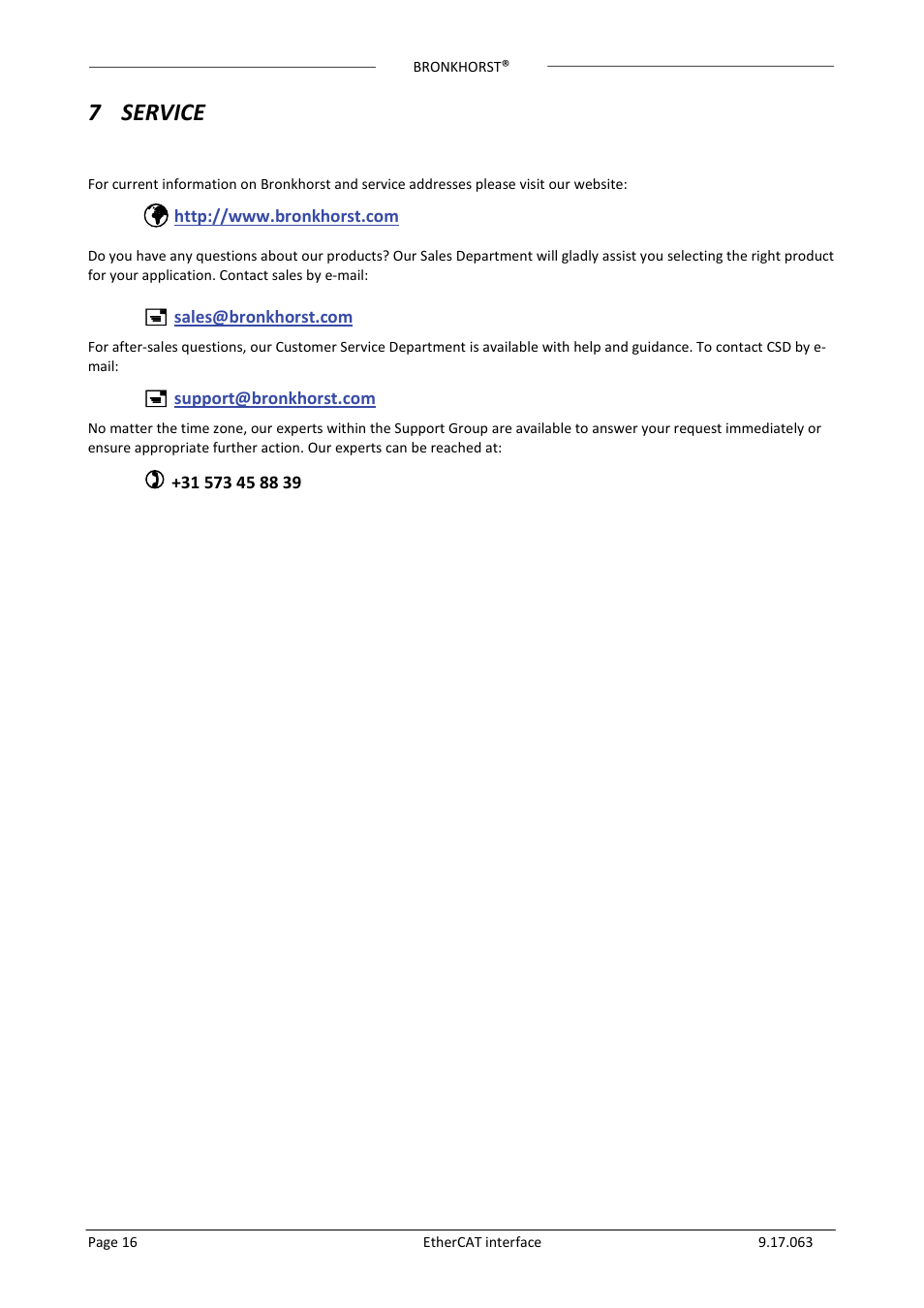 7 service, 7service | Bronkhorst EtherCAT User Manual | Page 16 / 24