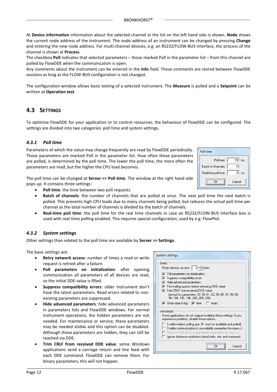 3 settings, 1 poll time, 2 system settings | Ettings, Poll time, System settings | Bronkhorst FlowDDE User Manual | Page 12 / 19