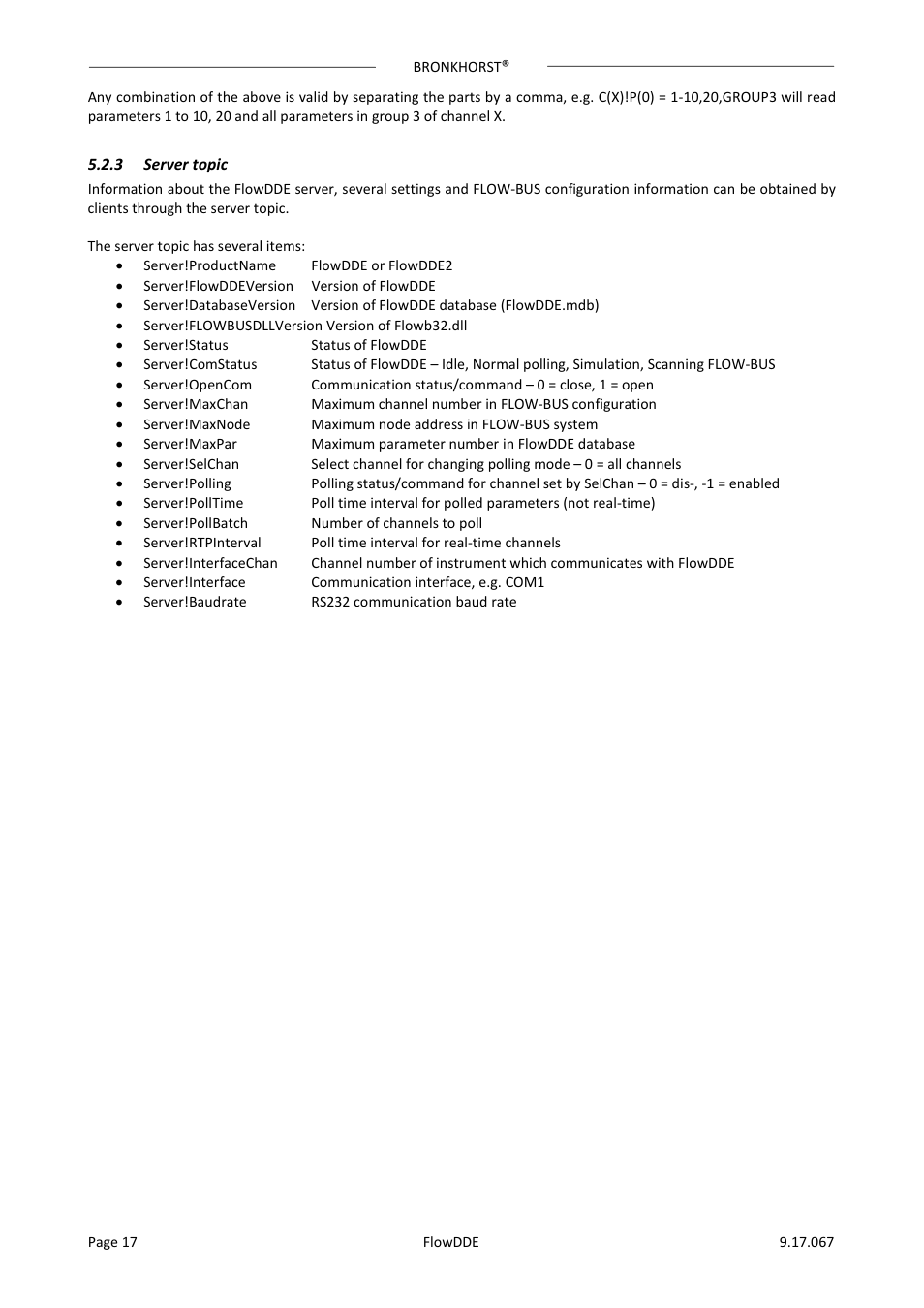 3 server topic, Server topic | Bronkhorst FlowDDE User Manual | Page 17 / 19