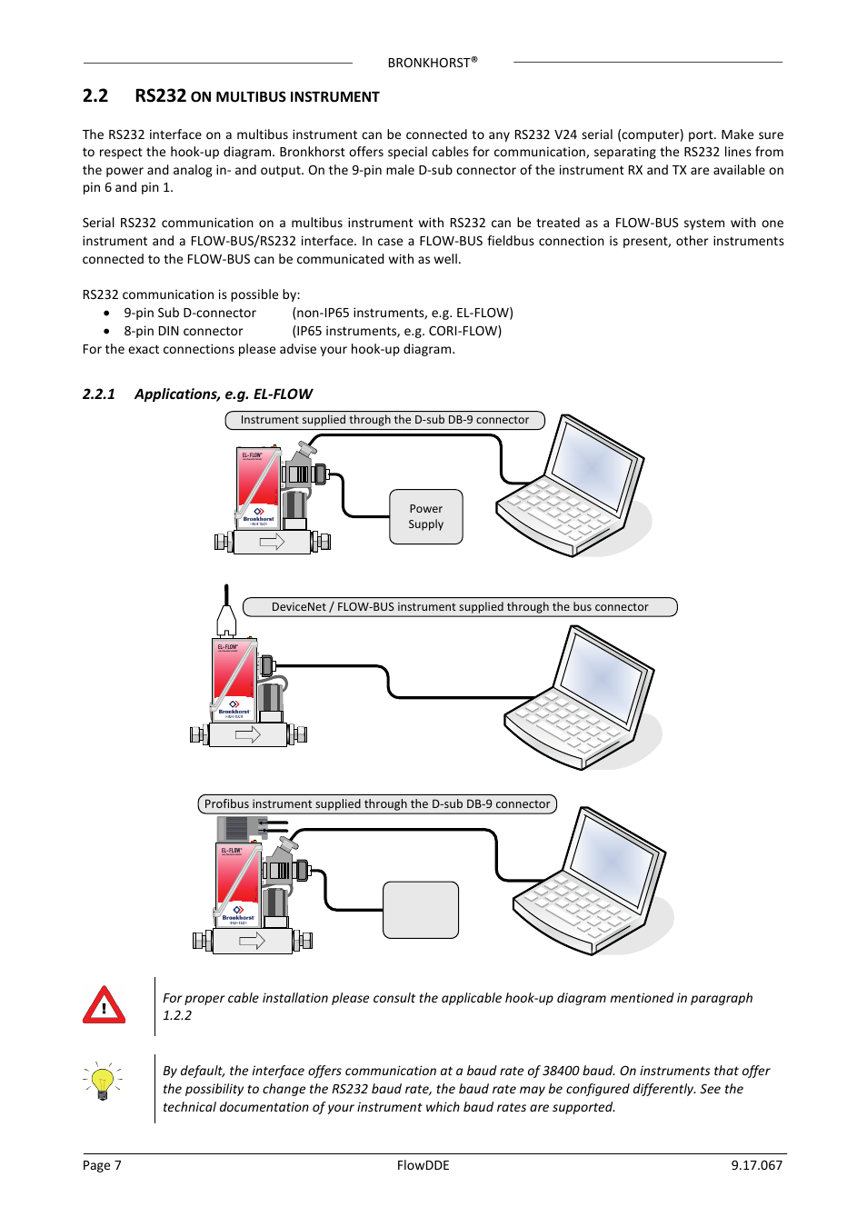 2 rs232 on multibus instrument, 1 applications, e.g. el-flow, Rs232 | On multibus instrument, Applications, e.g. el-flow, 2 rs232 | Bronkhorst FlowDDE User Manual | Page 7 / 19