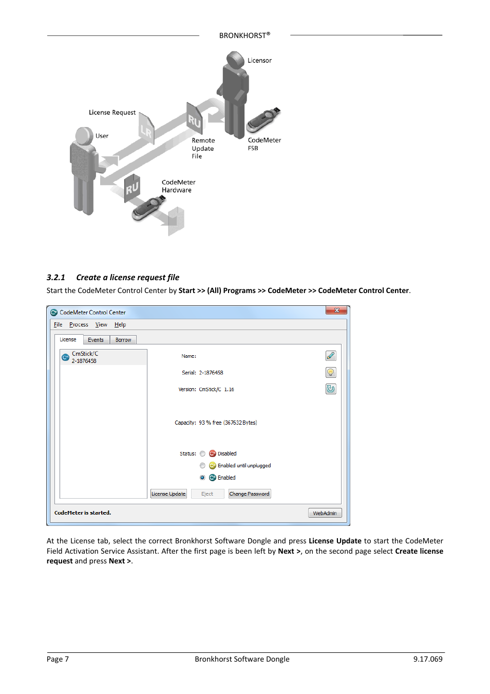 1 create a license request file, Create a license request file | Bronkhorst Bronkhorst User Manual | Page 7 / 12