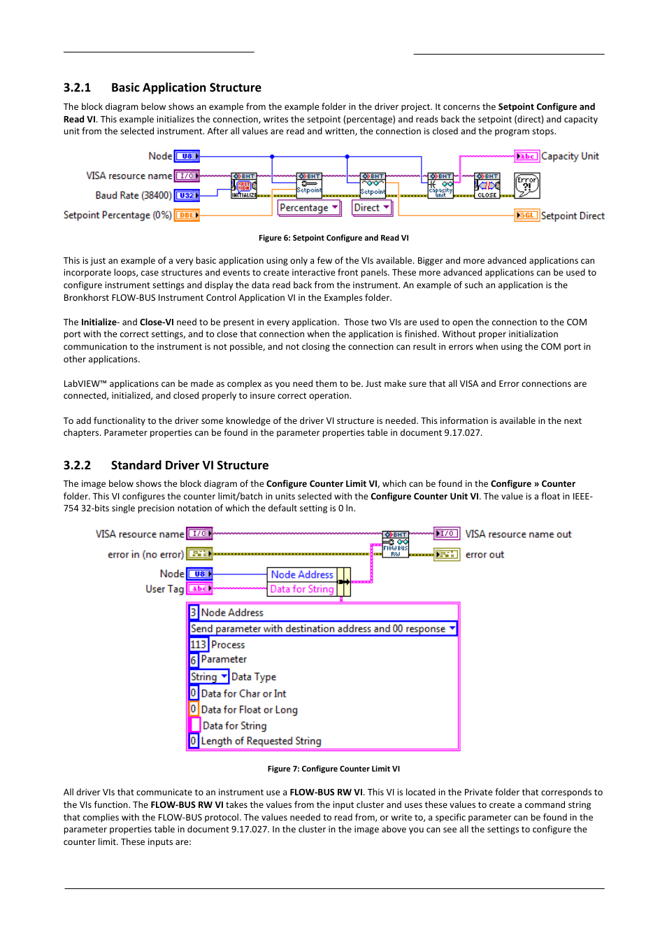 Basic application structure, Standard driver vi structure, 1 basic application structure | 2 standard driver vi structure | Bronkhorst FLOW-BUS LabVIEW Driver User Manual | Page 10 / 15