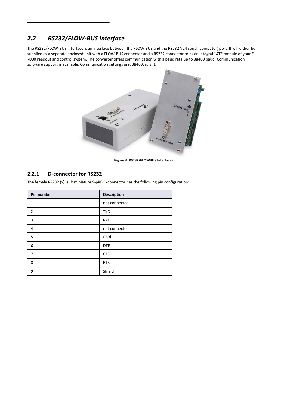 Rs232/flow-bus interface, D-connector for rs232, 2 rs232/flow-bus interface | 1 d-connector for rs232 | Bronkhorst FLOW-BUS LabVIEW Driver User Manual | Page 8 / 15