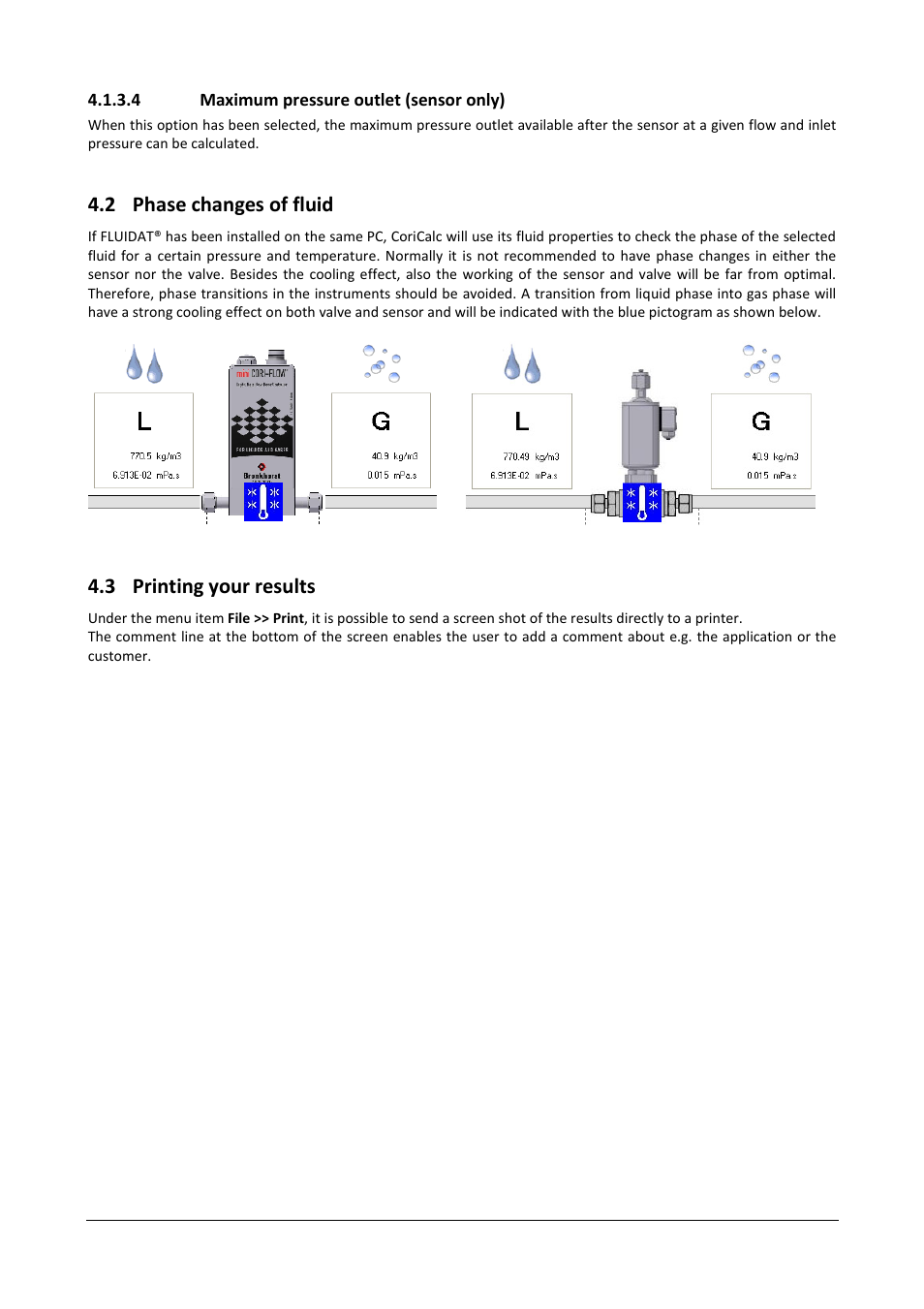 2 phase changes of fluid, 3 printing your results | Bronkhorst CoriCalc User Manual | Page 11 / 14