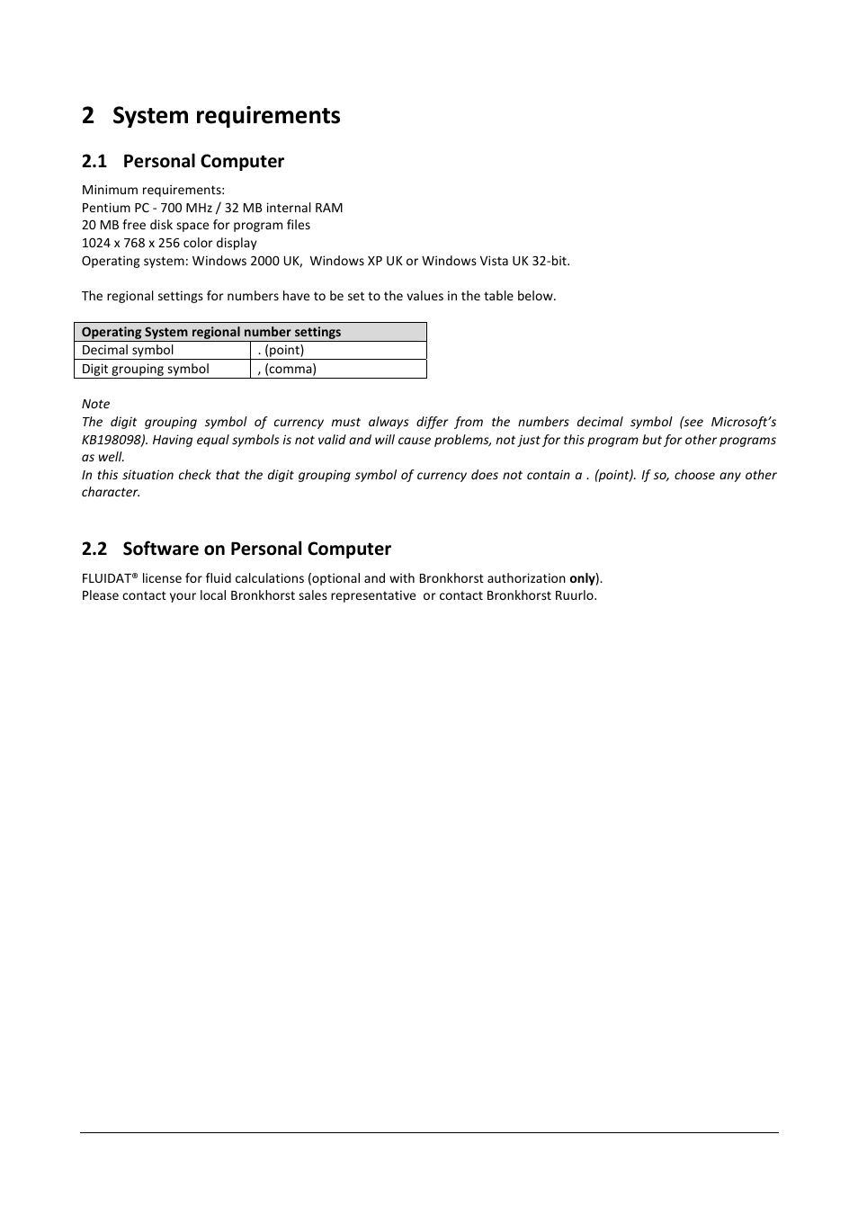 2system requirements | Bronkhorst CoriCalc User Manual | Page 5 / 14