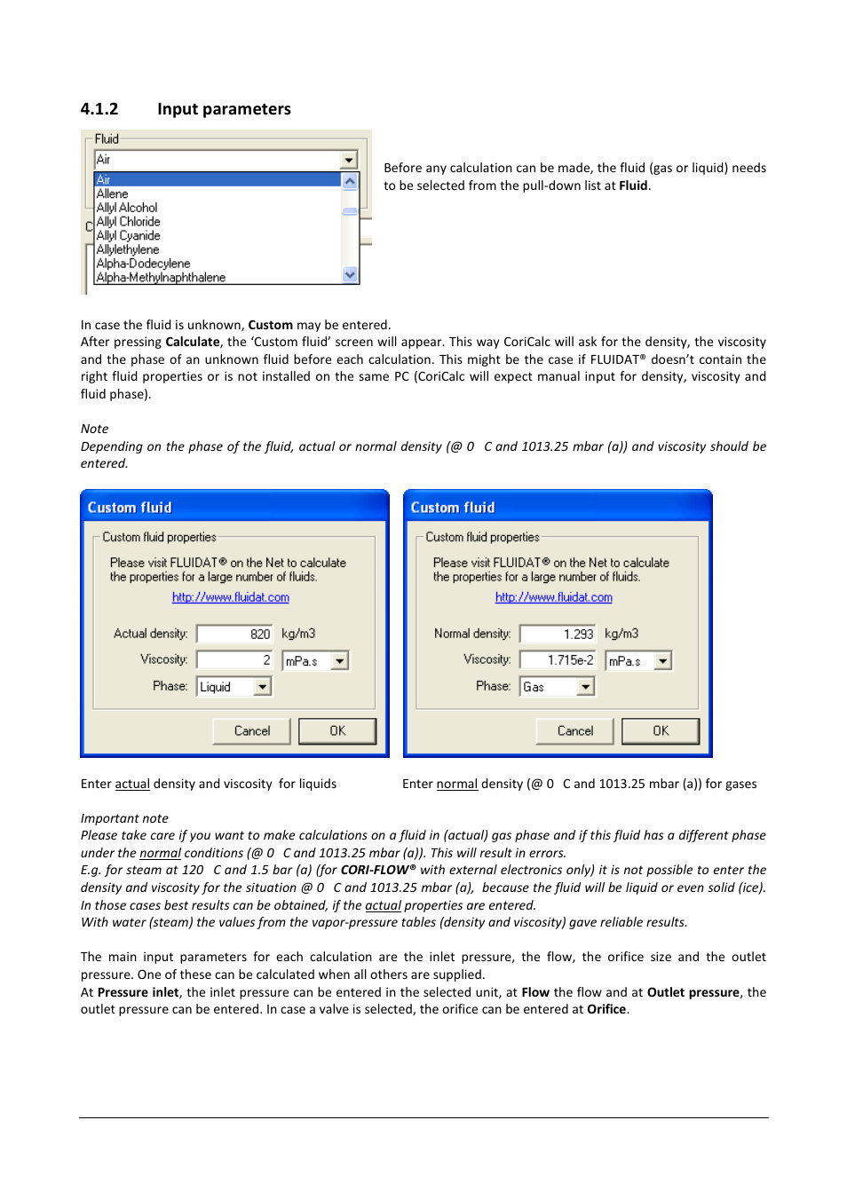 2 input parameters | Bronkhorst CoriCalc User Manual | Page 9 / 14