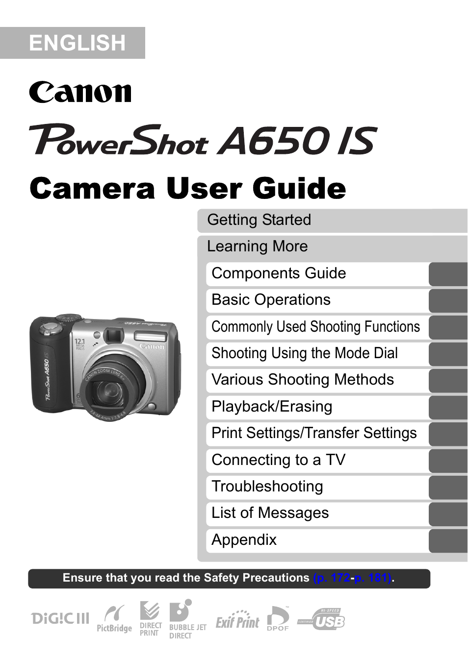 Canon A650 IS User Manual | 213 pages