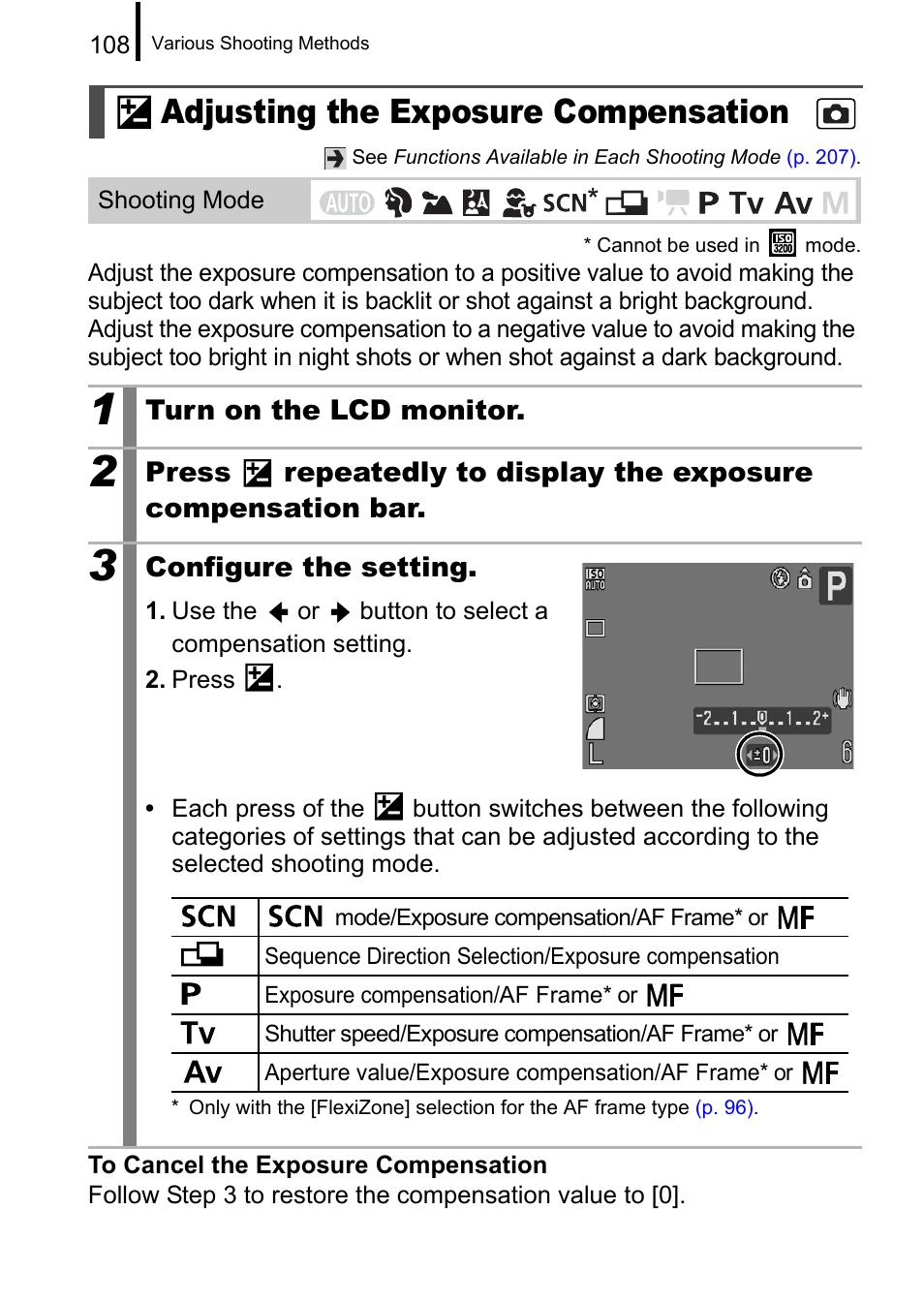 Adjusting the exposure compensation, Pp. 108, P. 108 | If the image is too bright, P. 108) | Canon A650 IS User Manual | Page 110 / 213