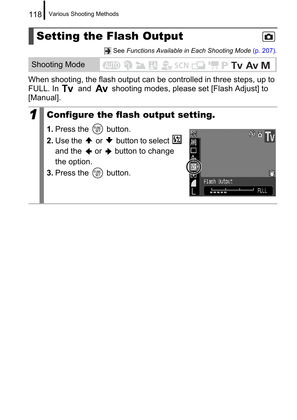 Setting the flash output | Canon A650 IS User Manual | Page 120 / 213