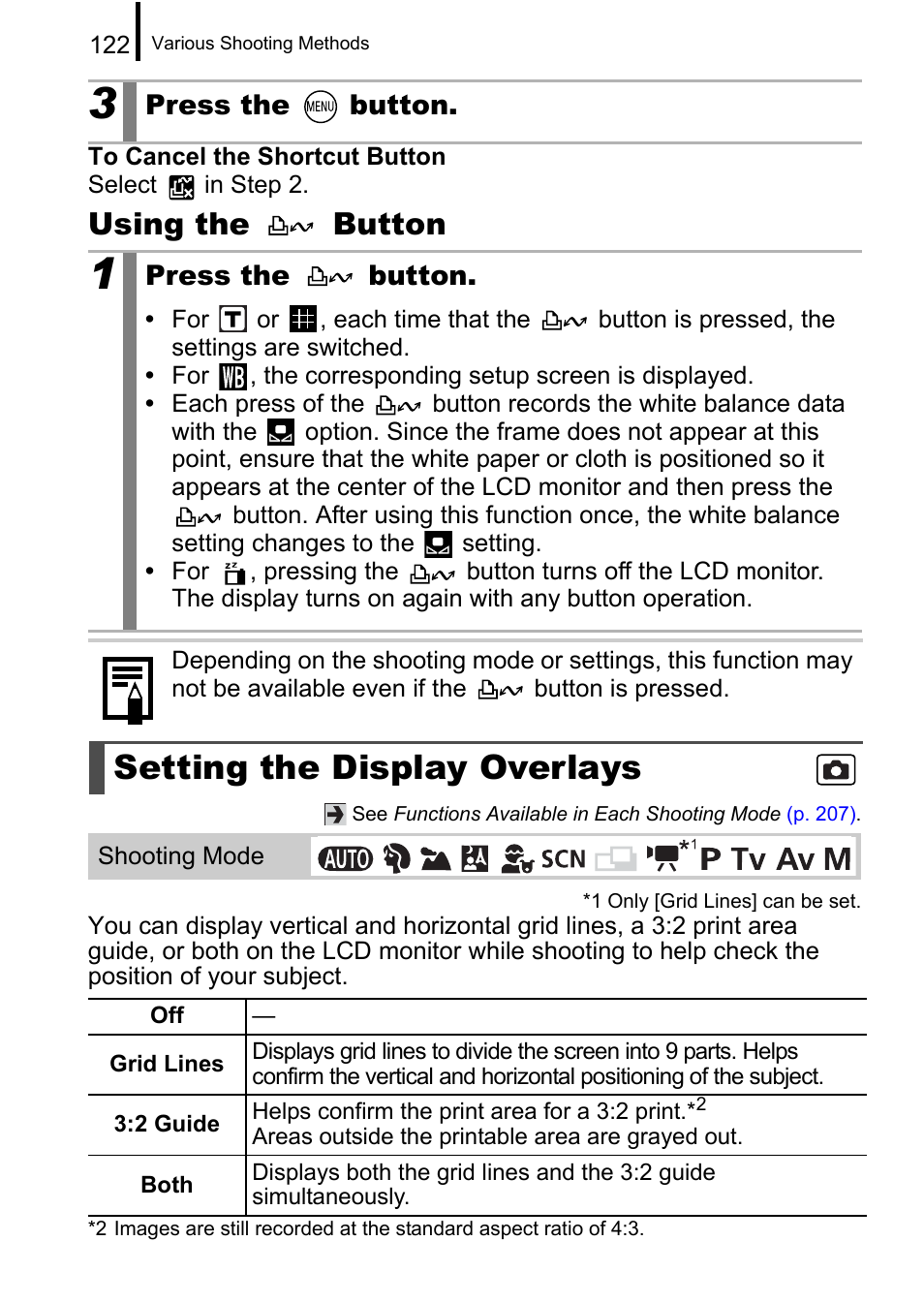 Setting the display overlays, P. 122, Using the button | Canon A650 IS User Manual | Page 124 / 213