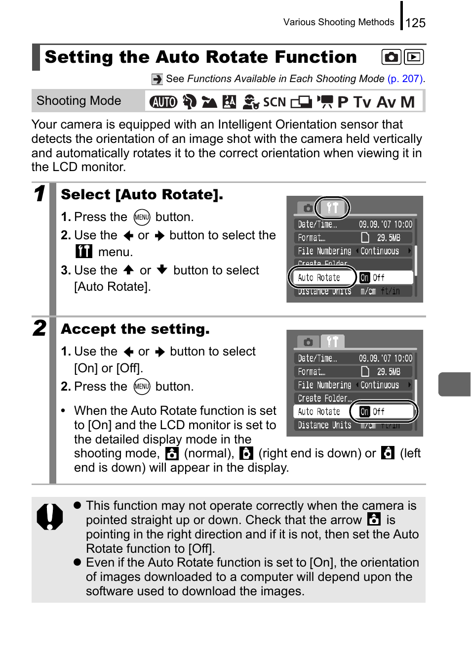 Setting the auto rotate function, P. 125 | Canon A650 IS User Manual | Page 127 / 213