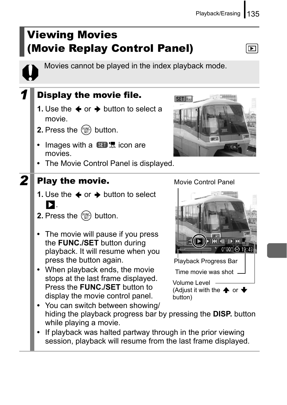 Viewing movies (movie replay control panel) | Canon A650 IS User Manual | Page 137 / 213