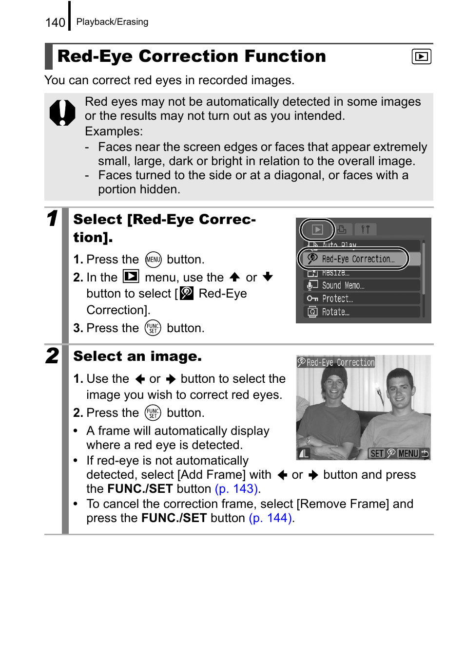 Red-eye correction function, P. 140, Pp. 140 | Canon A650 IS User Manual | Page 142 / 213