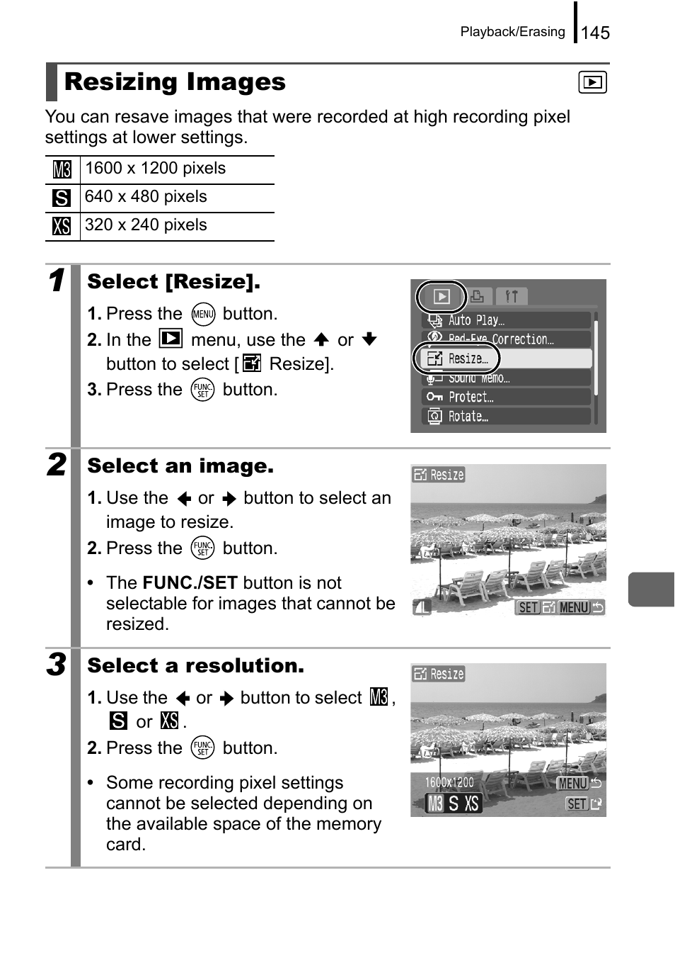 Resizing images, P. 145 | Canon A650 IS User Manual | Page 147 / 213