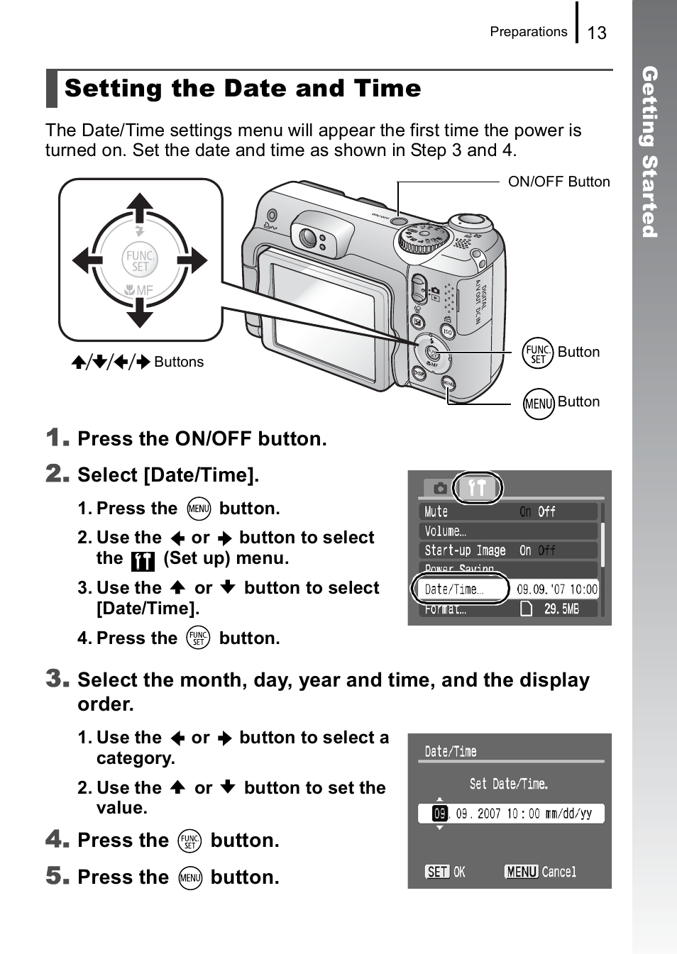 Setting the date and time | Canon A650 IS User Manual | Page 15 / 213