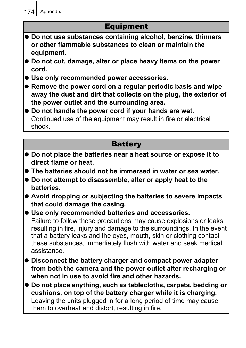 Battery, Equipment | Canon A650 IS User Manual | Page 176 / 213