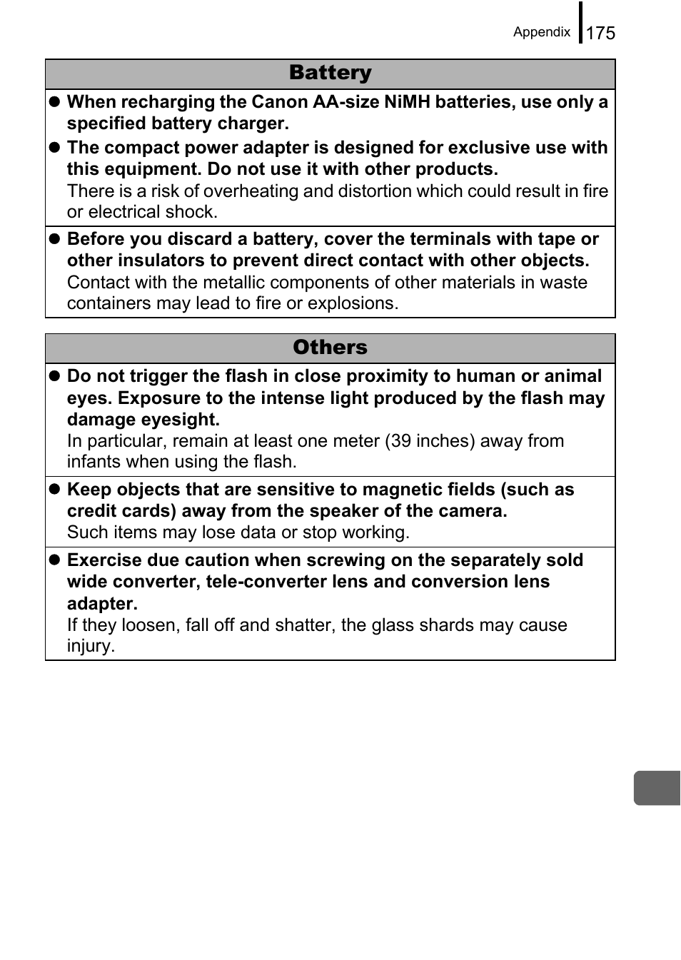 Others, Battery | Canon A650 IS User Manual | Page 177 / 213