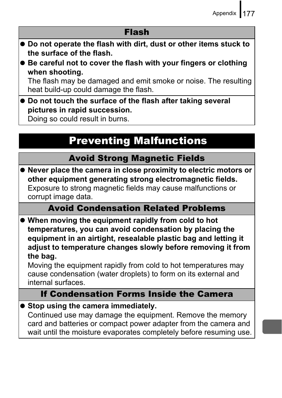 Preventing malfunctions | Canon A650 IS User Manual | Page 179 / 213