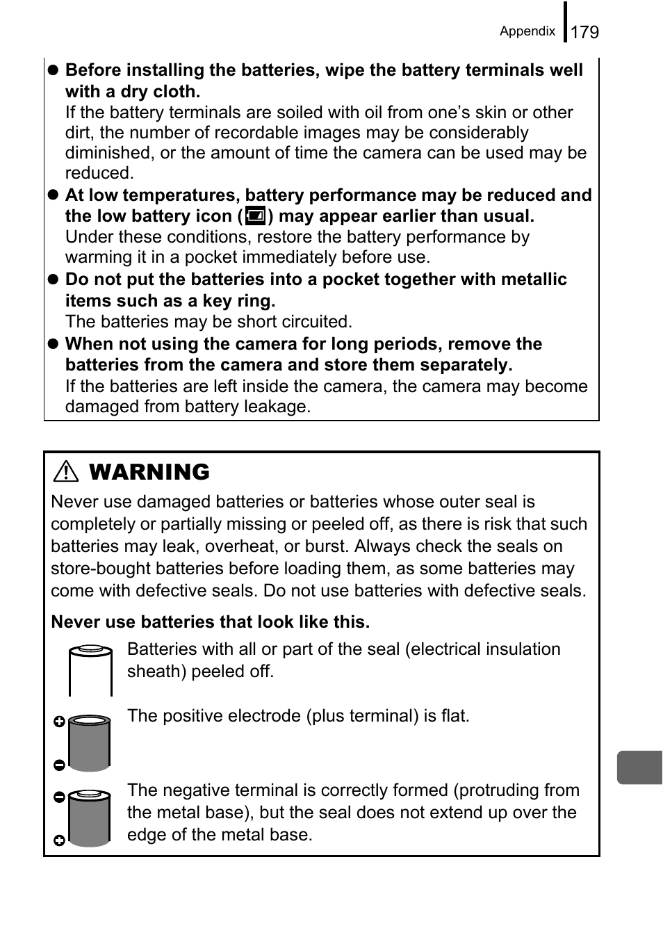 Warning | Canon A650 IS User Manual | Page 181 / 213