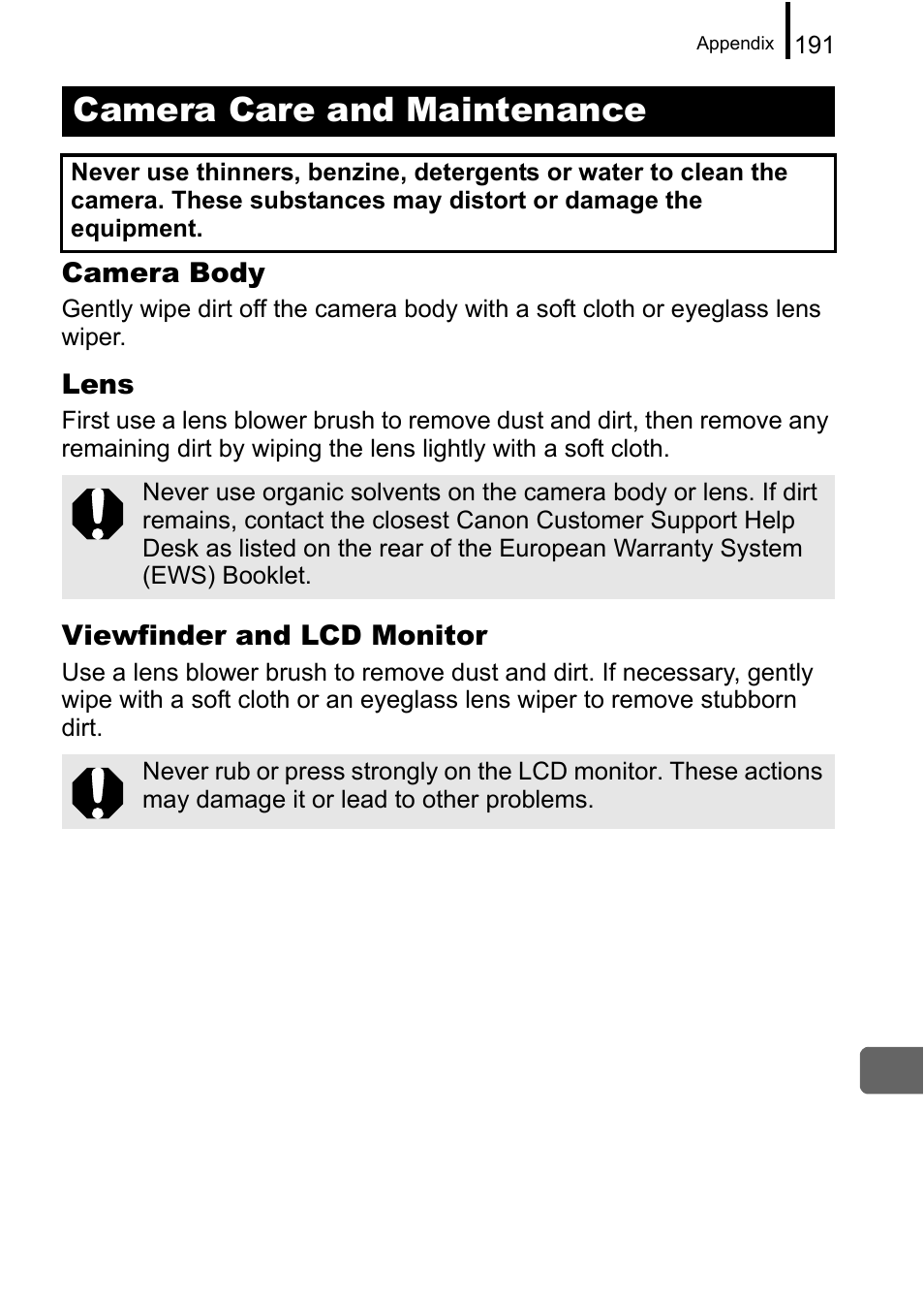 Camera care and maintenance | Canon A650 IS User Manual | Page 193 / 213