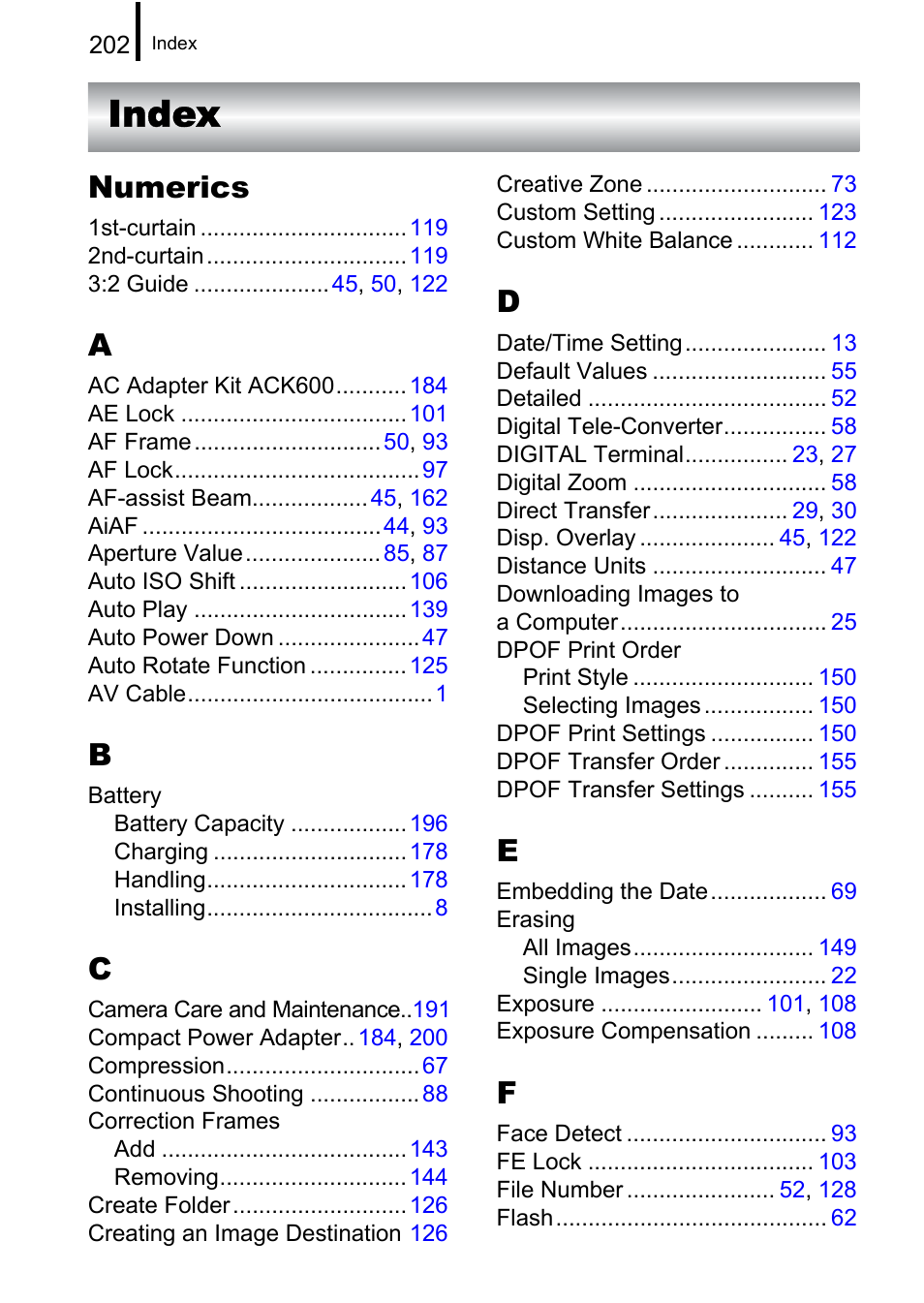 Index, Numerics | Canon A650 IS User Manual | Page 204 / 213