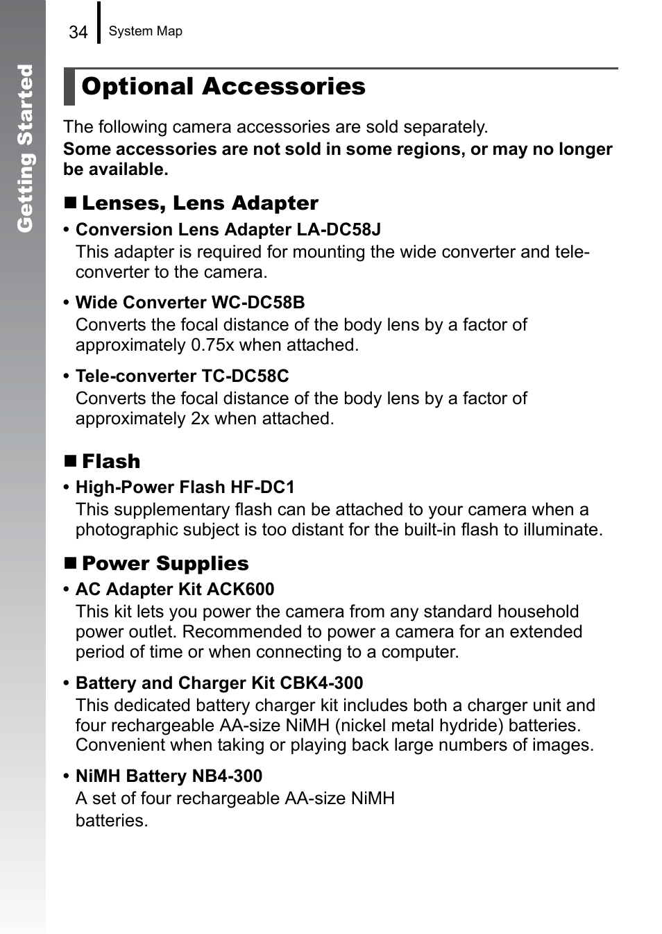 Optional accessories | Canon A650 IS User Manual | Page 36 / 213