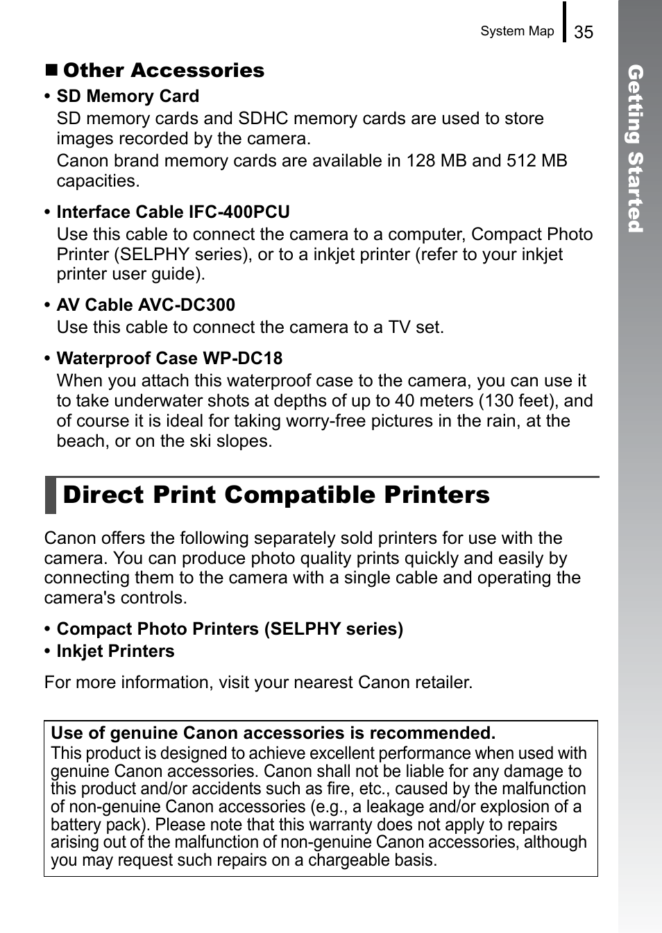 Direct print compatible printers | Canon A650 IS User Manual | Page 37 / 213