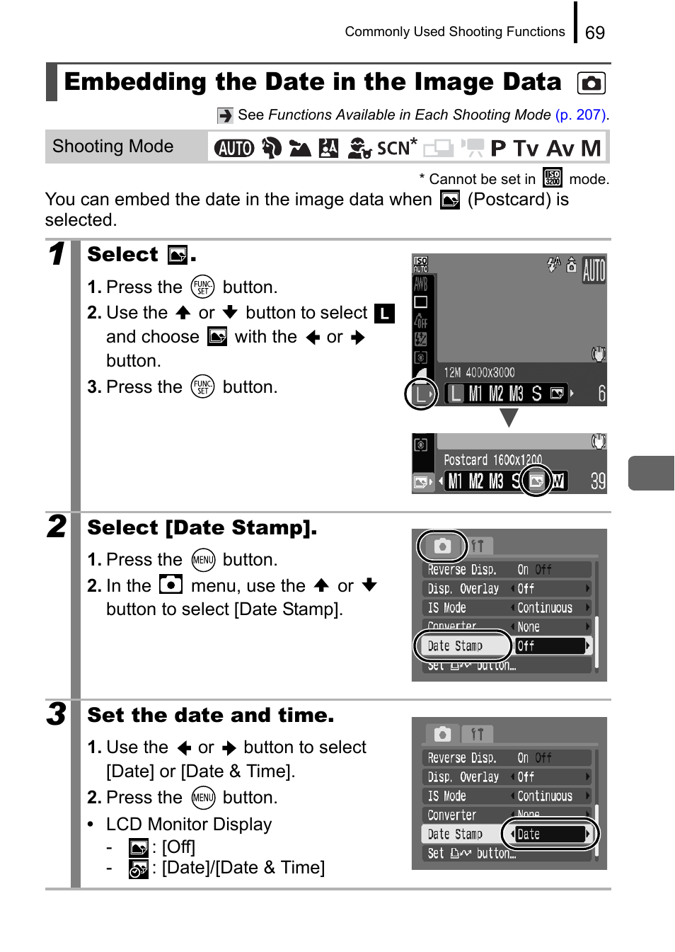 Embedding the date in the image data, P. 69 | Canon A650 IS User Manual | Page 71 / 213