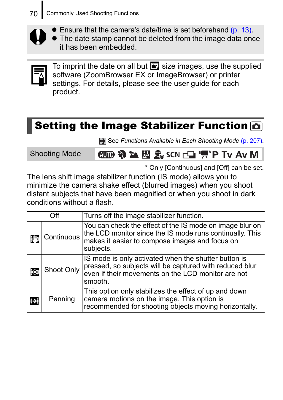 Setting the image stabilizer function, P. 70, P. 70) | Canon A650 IS User Manual | Page 72 / 213